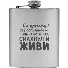 Фляжка "Ты кремень! Все остальное - пыль на ботинках, смахнул и живи", металл, 198 мл, серебристый