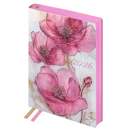 Ежедневник датированный "Розовые маки", А6, 353 страницы, розовый, 2026 - 2