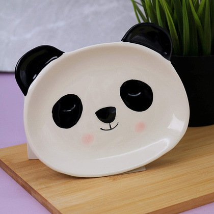 Тарелка керамическая "Panda plate", 16 см, белый, черный - 2