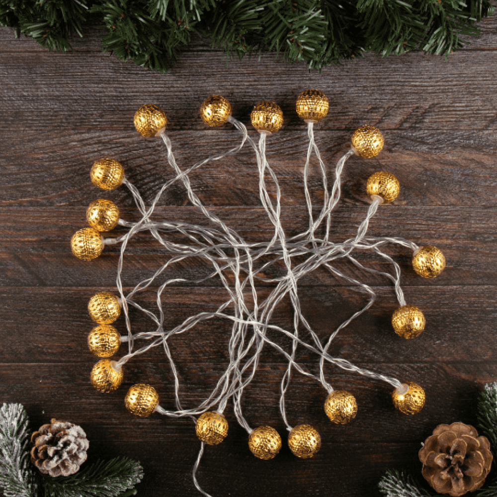 Гирлянда электрическая LED "Нить" с насадками "Ажурный шар", 5 м, тепло-белый - 4