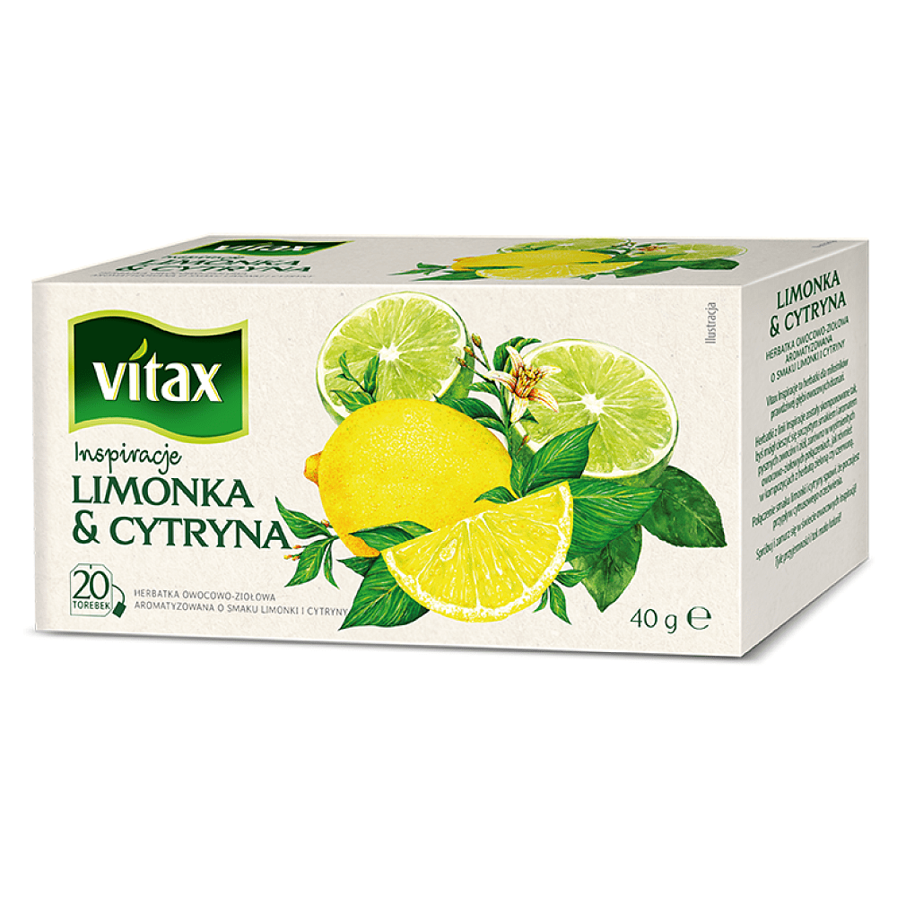 Чай "Vitax", 20 пакетиков x2 г, фруктовый, со вкусом лайма и лимона