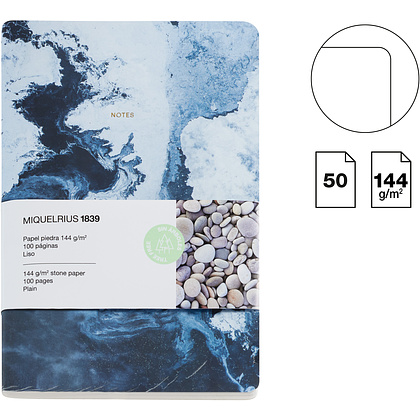 Блокнот Miquelrius "Stone Paper Sea", А5, 50 листов, нелинованный, синий, белый - 3