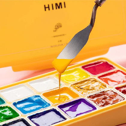 Гуашь "Himi Miya Jelly Cup", 18 цветов, 30 мл, ассорти, желтый футляр - 2
