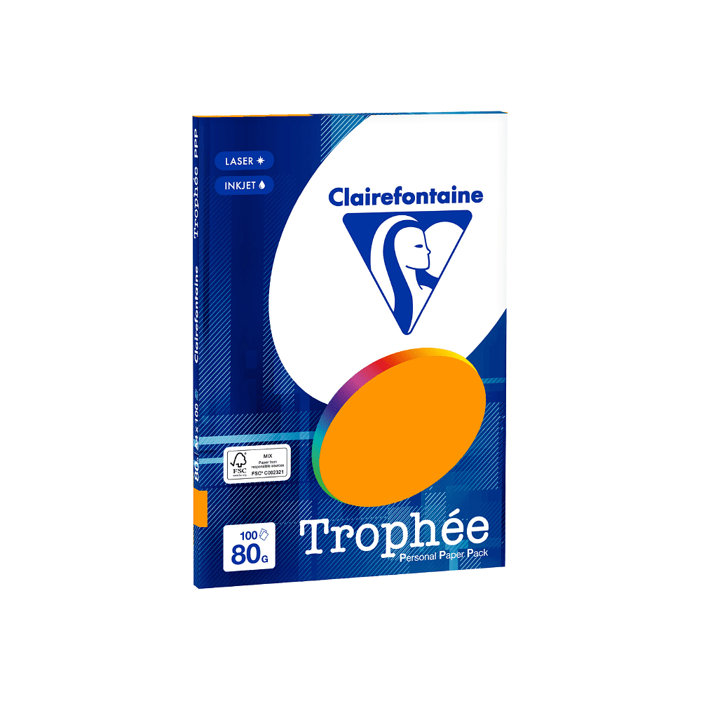 Бумага цветная "Trophée", А4, 100 листов, 80 г/м2, оранжевый