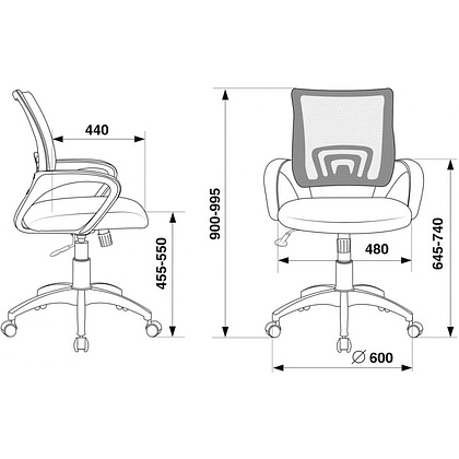 Кресло для персонала Бюрократ "CH-695N/BLACK", ткань, пластик, серый - 6