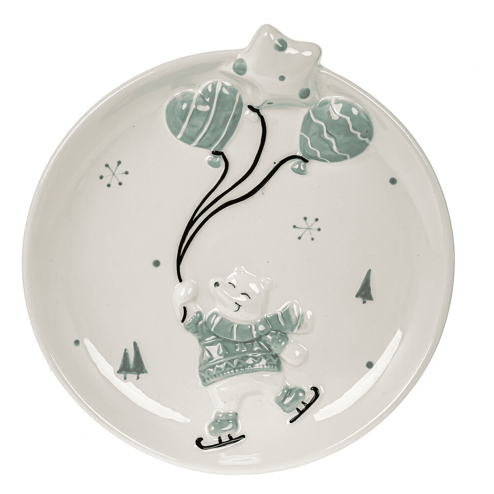 Тарелка керамическая "Белый медведь", 22 см, белый, голубой - 2