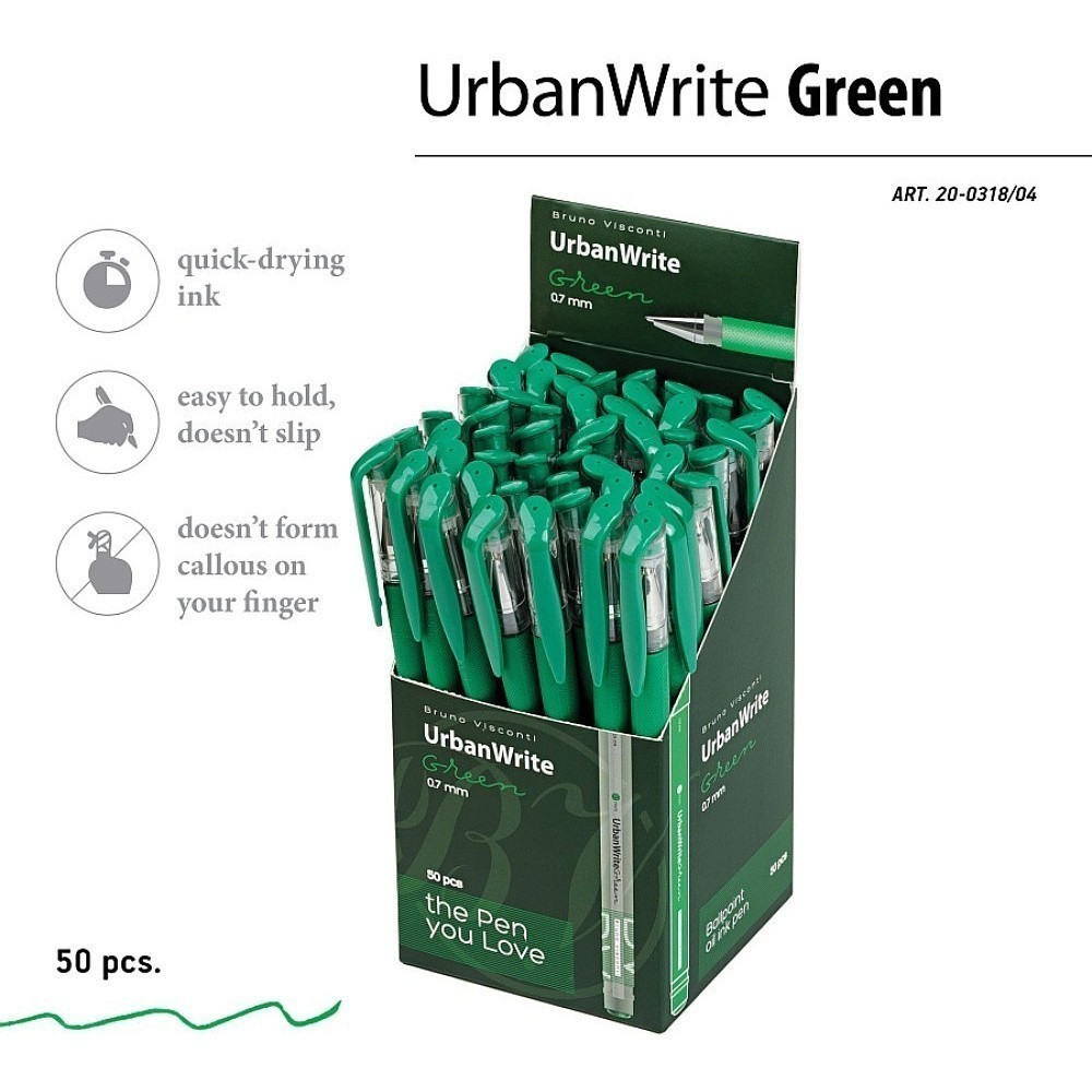 Ручка шариковая "UrbanWrite", 0,7 мм, пластик, стерж. зеленый - 3