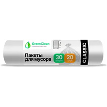 Мешки для мусора GreenClean Classic, 30 л, 20 шт/рулон, ПНД, 6 мкм, 47х57 см, белый