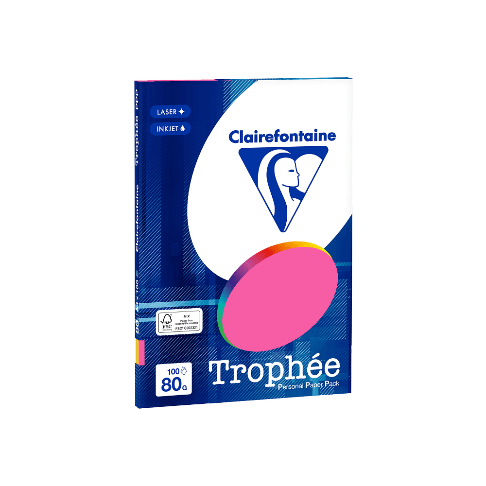Бумага цветная "Trophée", А4, 100 листов, 80 г/м2, ассорти неон