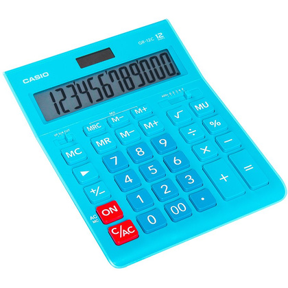 Калькулятор настольный Casio "GR-12", 12-разрядный, голубой