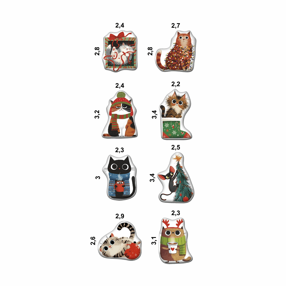 Набор наклеек объемных "Новогодние коты", А6, 1 лист, 8 шт. - 2