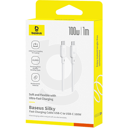Кабель Baseus P10377704213-00, Silky Series Fast Charging Cable, Type-C to Type-C 100W, 1 м, Moon White - 4