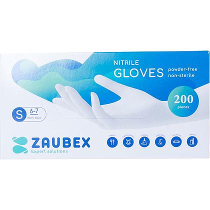 Перчатки нитриловые неопудренные одноразовые "Zaubex", р-р S, 200 шт/упак, голубой - 6