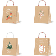 Пакет бумажный подарочный "Christmas Kraft", 16*18*8 см, ассорти