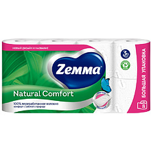 Бумага туалетная Zemma Natural Comfort, 8 рулонов, 3 слоя, белый