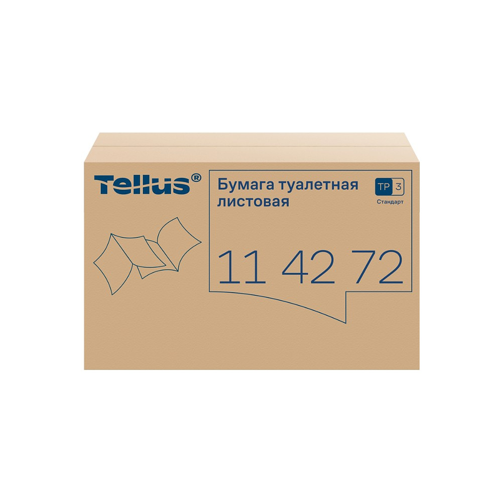 Бумага туалетная  Tellus Стандарт, TР3, листовая, 250 листов, 1 слой - 3 Бумага туалетная  Tellus Стандарт, TР3, листовая, 250 листов, 1 слой - 3