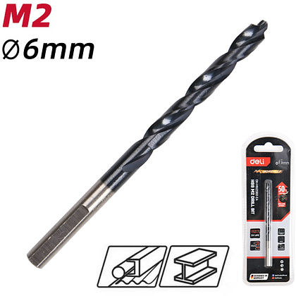 Сверло по металлу Deli RS EDH-MHZ060-E4, 6.0 мм, DIN 338, HSS-TiN - 2 Сверло по металлу Deli RS EDH-MHZ060-E4, 6.0 мм, DIN 338, HSS-TiN - 2