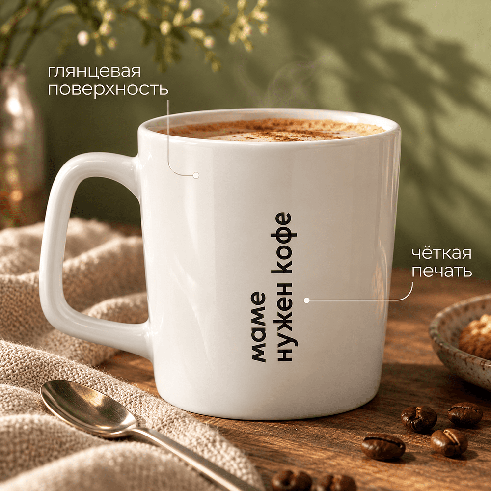 Кружка "Маме нужен кофе", фарфор, 320 мл, белый, черный - 3