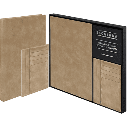 Набор ежедневник недатированный "Фланстэр", 320 страниц, + картхолдер, 100x140 мм., бежевый
