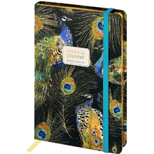 Еженедельник недатированный "Fauna. Павлины", А5, 144 страниц, линованный, черный, зеленый