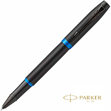 Ручка-роллер Parker "IM Vibrant Rings T315 Marine Blue PVD", 0,5 мм, черный, синий, стерж. черный