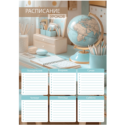 Расписание уроков "Глобус", А4, голубой, бежевый