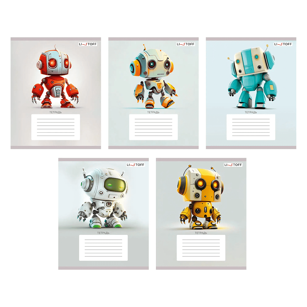 Тетрадь "Роботы (Универсальная плашка)", А5, 12 листа, клетка, ассорти