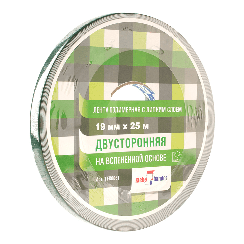Лента клейкая двусторонняя на вспененной основе 19мм х 25м Klebebander (TFK006T), в и/у