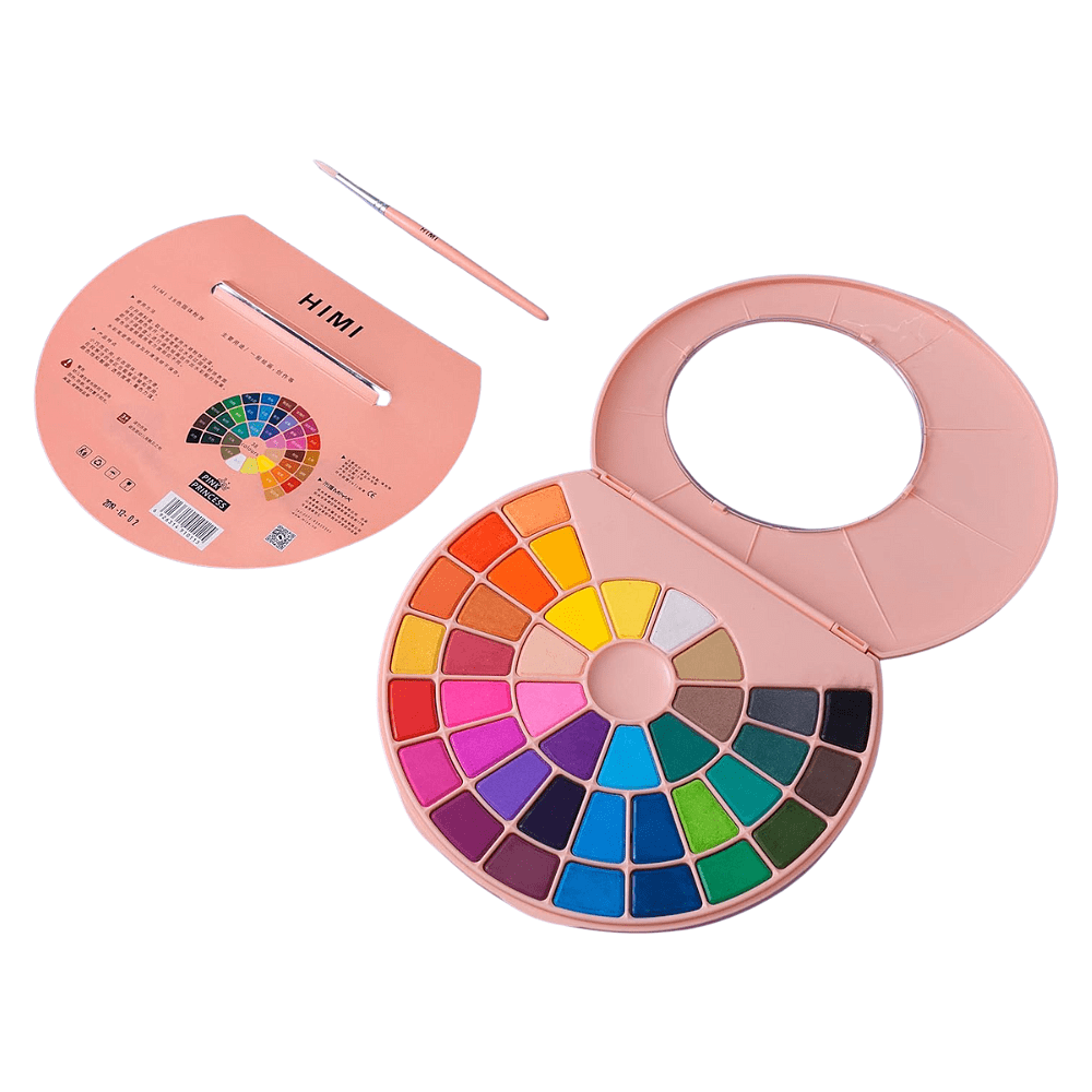 Набор красок акварельных "Himi Miya", 38 цветов, кюветы, розовый футляр