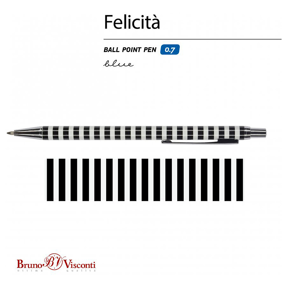 Ручка шариковая автоматическая "Felicita Black&White. Полоски", 0.7 мм, белый, черный, стерж. синий - 4
