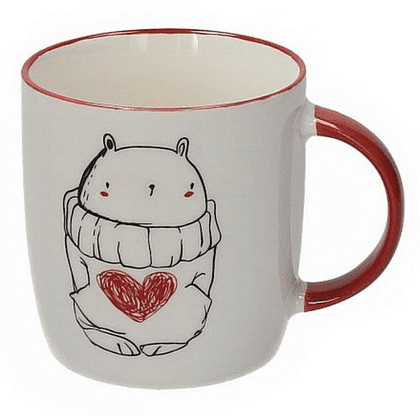 Кружка фарфоровая "Медвежонок с сердцем", 350 мл, белый, красный