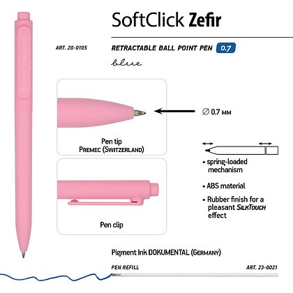 Ручка шариковая автоматическая "SoftClick. Zefir", 0,7 мм, пластик, ассорти, стерж. синий - 3