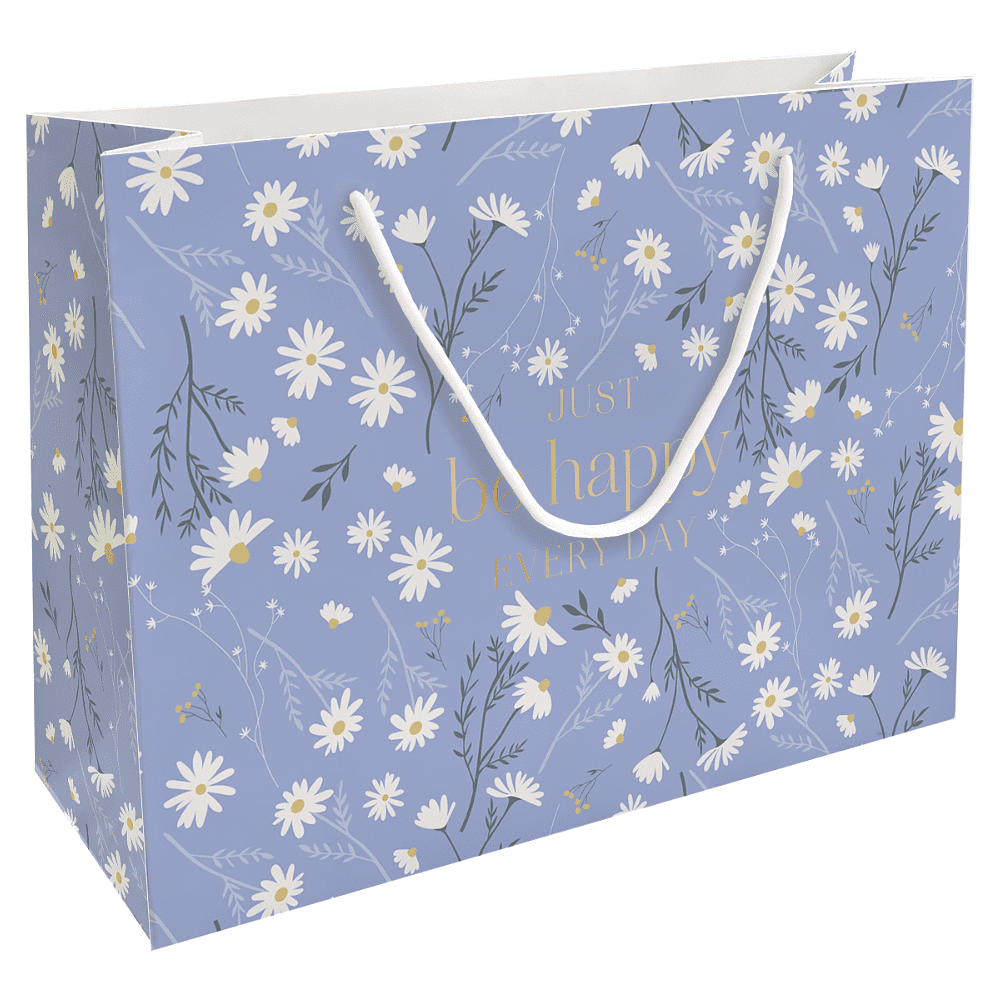 Пакет бумажный подарочный "Fleurs. Ромашки", 36х26х12 см, голубой