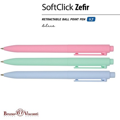 Ручка шариковая автоматическая "SoftClick. Zefir", 0,7 мм, пластик, ассорти, стерж. синий - 2