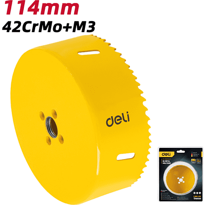 Коронка биметаллическая Deli YS EDH-SKK114-E1, 114 х 38 мм, М14 - 3 Коронка биметаллическая Deli YS EDH-SKK114-E1, 114 х 38 мм, М14 - 3