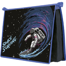 Папка для тетрадей Пчёлка "Космический серфинг", А4, на молнии, пластик, черный, синий