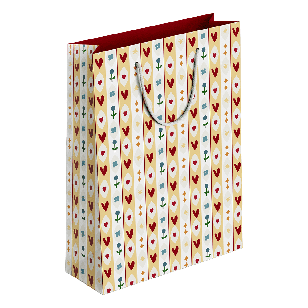 Пакет бумажный подарочный "Folk. Сердечки", 32х49х12 см, белый
