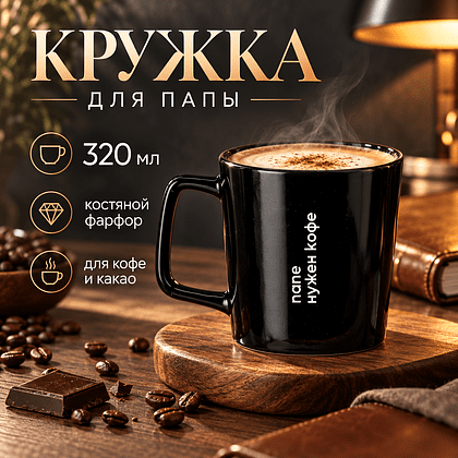 Кружка "Папе нужен кофе", фарфор, 320 мл, черный