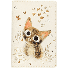 Обложка для паспорта "Love me. Милый котик", кожзам, бежевый