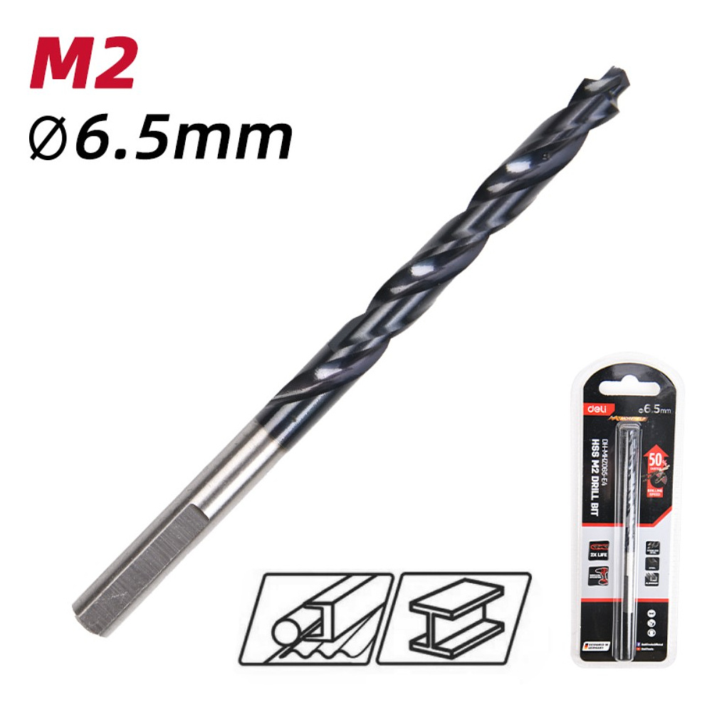 Сверло по металлу Deli RS EDH-MHZ065-E4, 6.5 мм, DIN 338, HSS-TiN - 2 Сверло по металлу Deli RS EDH-MHZ065-E4, 6.5 мм, DIN 338, HSS-TiN - 2