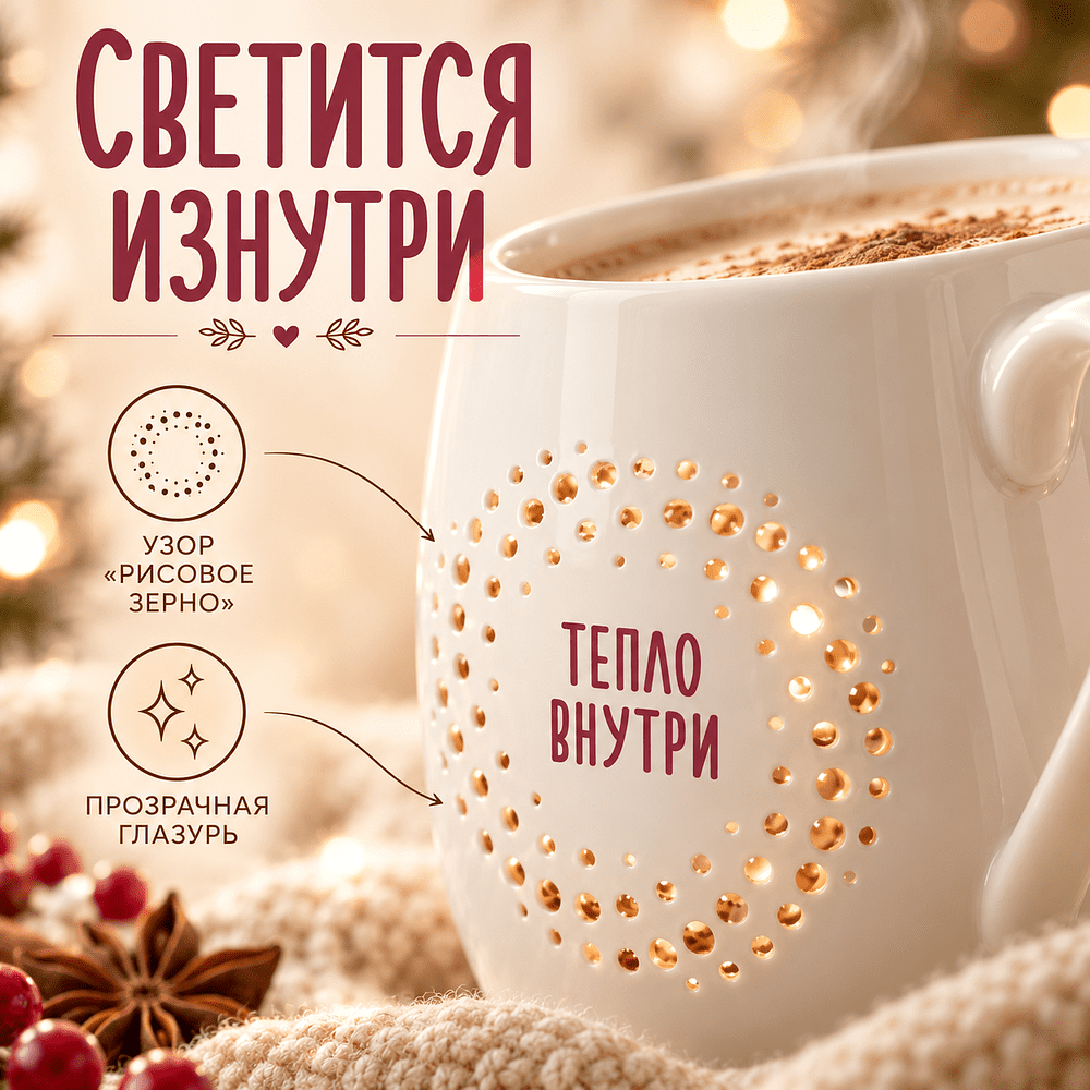 Кружка "Тепло внутри", фарфор. кост., 400 мл., белый - 4