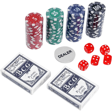 Игра настольная "Покер" в металлическом кейсе (2 колоды карт, фишки 100 штук, 5 кубиков)