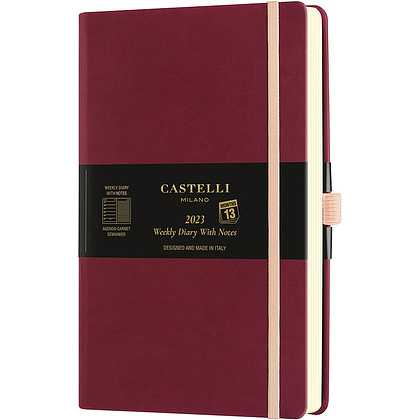 Еженедельник датированный Castelli Milano "Aquarela Black Cherry" на 2024 год, A5, 160 страниц, линованный, вишневый 
