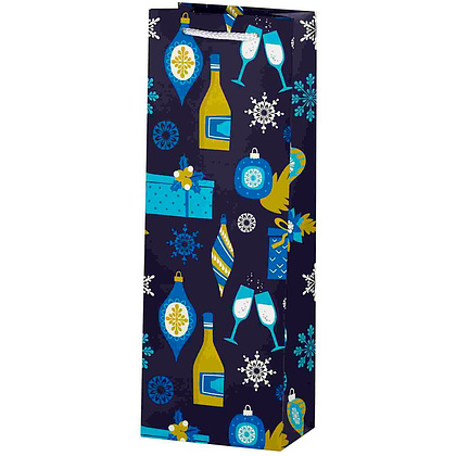 Пакет бумажный подарочный "Вино и подарки", 12.7x36x8.3 см, разноцветный
