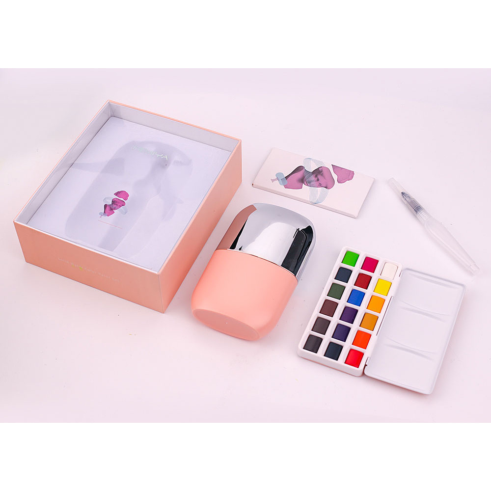 Набор для рисования акварелью "Himi Miya" (краски 18 цветов, кисть, бумага, стакан), розовый футляр - 3