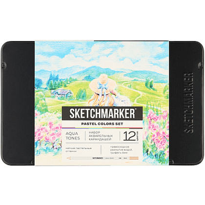 Цветные карандаши акварельные "Sketchmarker Пастельные оттенки", набор 12 цветов, жестяной пенал