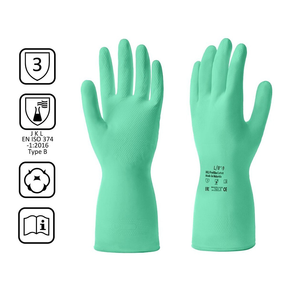 Перчатки латексные с х/б покрытием HQ Profiline р-р M зеленый - 2