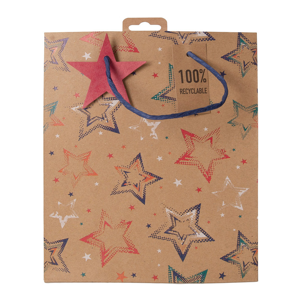 Пакет бумажный подарочный "Stars kraft", 26.5x14x33 см - 3