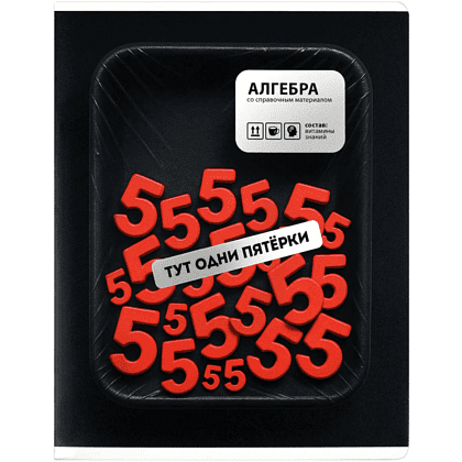 Тетрадь предметная "Тут одни пятерки. Алгебра", А5, 48 листов, клетка, черный, красный