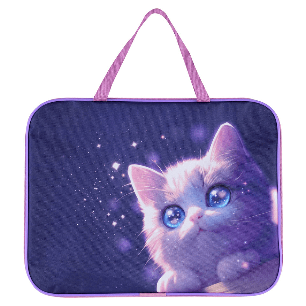 Папка для тетрадей "Love cat", А4, с ручками, молния, розовый, фиолетовый